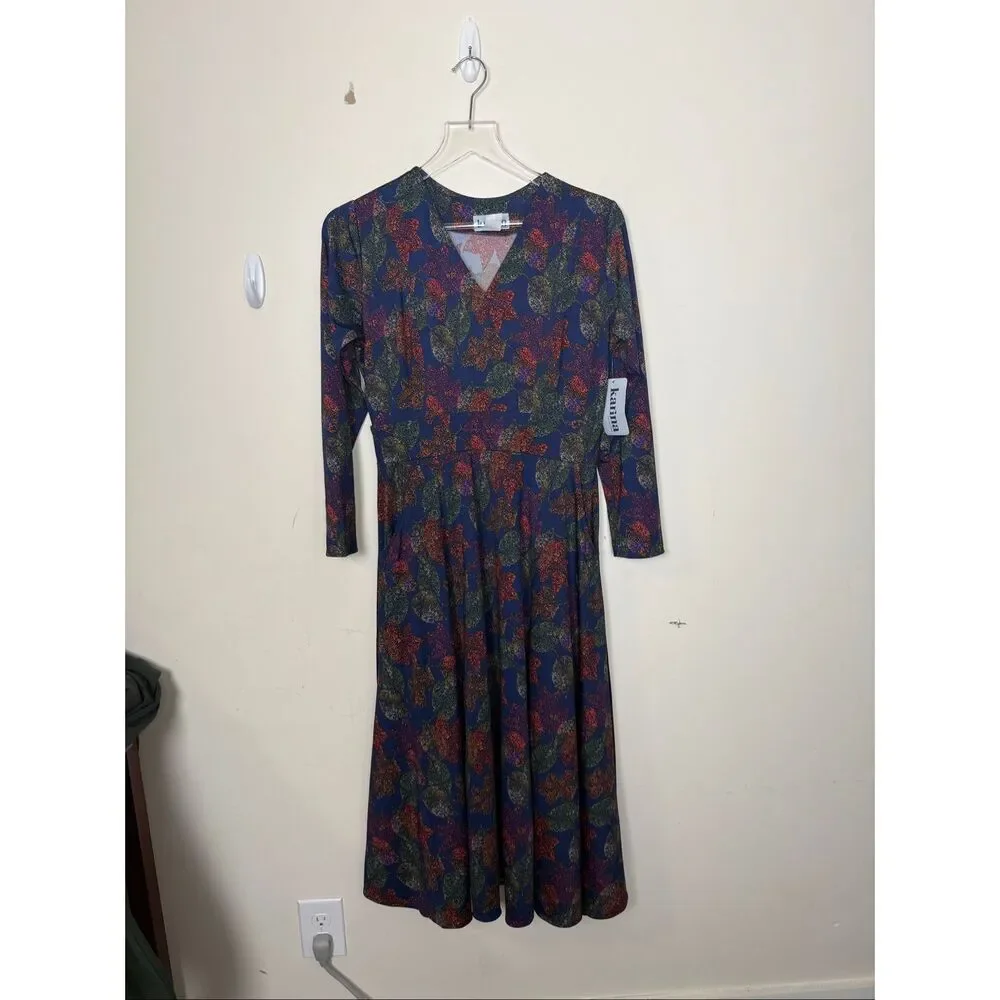 Karina Navy Jeweled Leaves Cecilia Dress M/L Made in USA Fit and Flare Midi NWT - Picture 1 of 4
